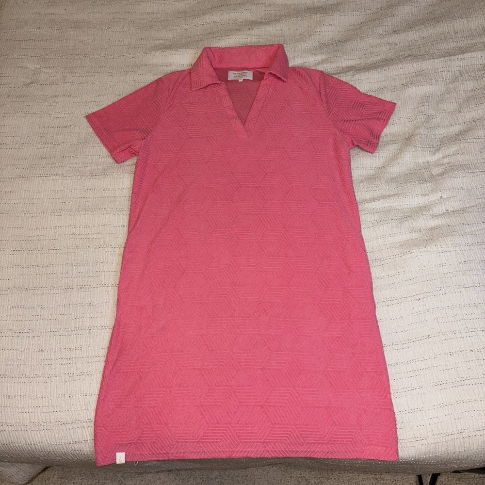 Simply Southern Pink Textured Terry Cloth Polo Dress Women's M Preppy Coastal